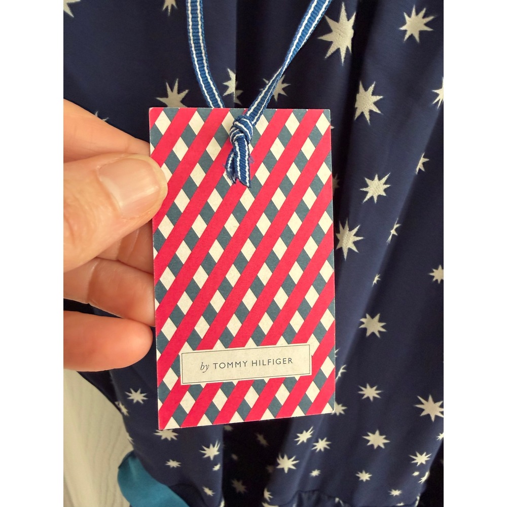 Tommy Hilfiger Girl Navy Star Print Dress NWT Size Medium Bow Belt - Picture 8 of 9